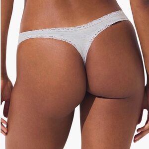 Skims Cotton Lace Trim Thong Gray Panties Size XL